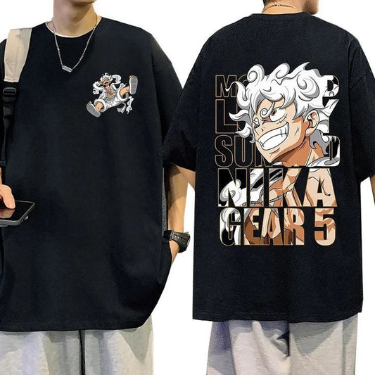 "Monkey D. Luffy Gear 5 Oversized Anime T-Shirt | Nika Mode Streetwear for One Piece Fans"